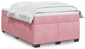 vidaXL Pat box spring cu saltea, roz, 120x200 cm, catifea