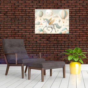 Tablou pe sticlă - Unicorn fericit (70x50 cm)