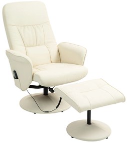 HOMCOM Fotoliu de masaj cu taburet, Scaun ergonomic cu 10 puncte de vibrații, Piele ecologică, 76 x 81 x 105 cm, Crem | Aosom Romania