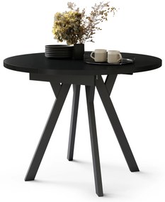 Mazzoni ALMO Negru/picioare negre - MASĂ ROTUNDĂ EXTENSIBILĂ CU PICIOARE ÎN FORMĂ DE Y STIL LOFT PENTRU SALON/SUFRAGERIE