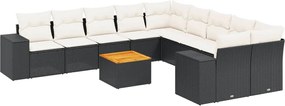 vidaXL Set canapele de grădină cu perne, 11 piese, negru, poliratan