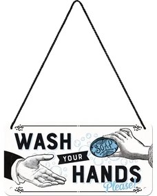 Placă metalică Wash Your Hands, (20 x 10 cm)