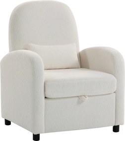 HOMCOM Fotoliu Tapițat cu Spațiu Ascuns, Spătar Înalt, Fotoliu Modern cu Brațe și Pernă Lombară, Material Teddy, pentru Dormitor și Sufragerie, Crem | Aosom Romania
