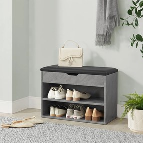 Suport pantofi cu capac rabatabil și scaun tapițat 60 x 30 x 44 cm aspect beton