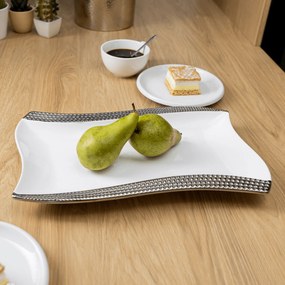 Platou de servit, alb / argintiu, ceramică, LUIGI