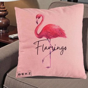 Perna Decorativa Flamingo Acuarela, 40x40 cm, Roz, Husa Detasabila, Perna Inclusa, BEKZ®