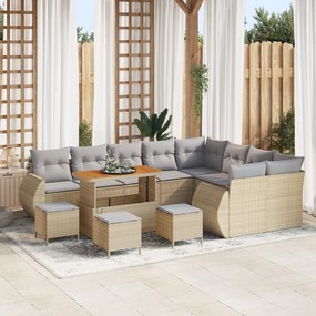 vidaXL Set de Canapea pentru Grădină cu 12 Piese, Bej, din Rattan Poliester și Acacia.