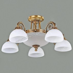 Lustra Dakar cu 5 Brate, Desing Clasic, Finisaj Bronz Antic, Abajur Alb - Bussy Lighting 3087-52-05B