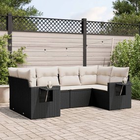 3220575 vidaXL Set mobilier de grădină cu perne, 6 piese, negru, poliratan