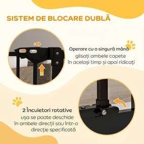 PawHut Poartă de Siguranță pentru Câini cu 2 Extensii, Lățime Reglabilă și Închidere Automată, 74-87x77 cm, Negru | Aosom Romania