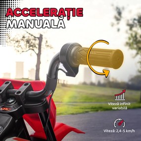 AIYAPLAY Motocicletă Electrică pentru Copii 3-6 Ani cu 2 Motoare și Accelerație Manuală, 2,4-5km/h, 107x56x70 cm, Roșu | Aosom Romania
