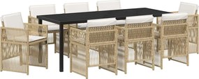 vidaXL Set de masă pentru grădină 9 pcs Bej Oțel vopsit electrostatic