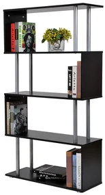 HOMCOM Bibliotecă cu Design Modern 4 Rafturi, Neagră, 80x30x145cm