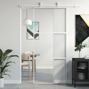 vidaXL Ușă glisantă, alb, 90x205 cm, sticlă securizată/aluminiu
