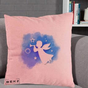 Perna Decorativa Inger cu Trompeta Albastru, 40x40 cm, Roz, Husa Detasabila, Perna Inclusa, BEKZ®