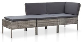vidaXL Set mobilier de grădină cu perne, 3 piese, gri, poliratan