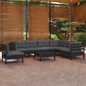 3096729 vidaXL Set mobilier de grădină cu perne 8 piese negru lemn masiv pin