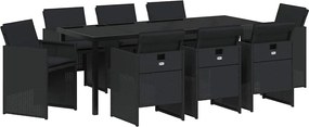 vidaXL Set de masă pentru grădină cu pernă 9 pcs Negru poliratan