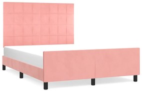 Cadru de pat cu tablie, roz, 140x190 cm, catifea Roz, 140 x 190 cm, Cu blocuri patrate