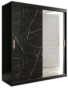 Dulap de haine 180 cm Marbelo T2 (mat negru + marmură neagră). 1064593