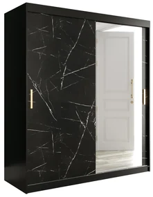 Dulap de haine 180 cm Marbelo T2 (mat negru + marmură neagră). 1064593