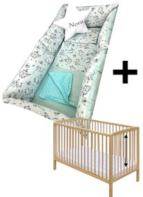 OTL Pat natur+ Saltea + Lenjerie de pat cu perne lungi Pisici vernil + Perna stea personalizata