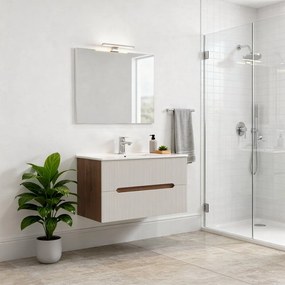 Trent Mobilier de baie 80 cm lavoar ceramic (2 sertare) cu oglindă 60x80 cm sunset stejar-alb