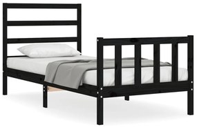 3191875 vidaXL Cadru de pat cu tăblie, negru, 90x190 cm, lemn masiv