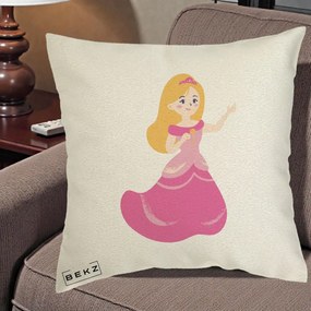 Perna Personalizata Printesa Roz cu Microfon, 40x40 cm, Ecru, Husa Detasabila, Perna Inclusa, BEKZ®