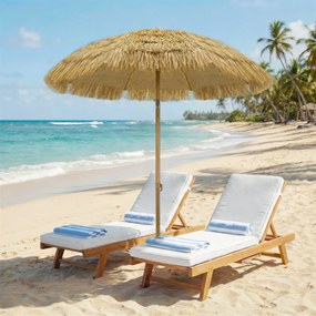 Outsunny Umbrelă de plajă cu franjuri din paie Ø178 cm cu înclinare înălțime reglabilă UV50+ husă de transport Maro Deschis | Aosom Romania