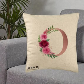 Cadou Personalizat - Perna Personalizata Monograma Rose Gold Litera O, 40x40 cm, Bej, Husa Detasabila, Perna Inclusa, BEKZ®