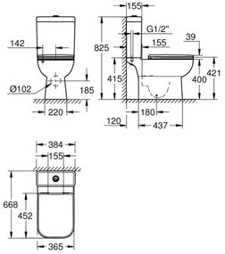 GROHE 39951000 - WC combinat START EDGE 384 × 668 mm ceramică/albă