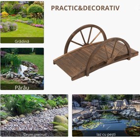 Outsunny Pod de grădină din lemn, cu balustradă la jumătate de roți și o capacitate de 150 KG, 100 x 50 x 37 cm, maro | Aosom Romania