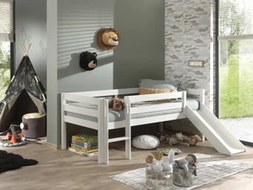 Pat Pino pentru copii cu tobogan, alb, 90x200 cm, înălțime 85 cm – Vipack