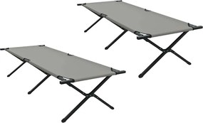 vidaXL Pat pliabil pentru camping Manual 2 pcs Gri 210 x 80 x 46 cm