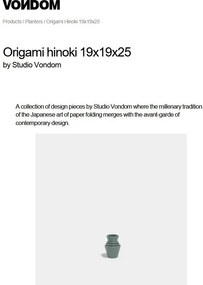 Ghiveci plante design decorativ modern exterior/interior ORIGAMI Hinoki 19x19x25cm