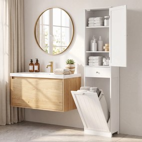 HOMCOM Dulap de baie tip coloană 180 cm cu coș de rufe rabatabil, alb | Aosom Romania