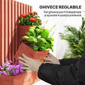 Outsunny Jardinieră Verticală cu Șipci și 3 Vase Detașabile, în Lemn de Brad, 60x16x80 cm, Maro | Aosom Romania