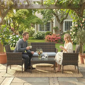 Outsunny Set Mobilier de Grădină din 4 Piese cu Canapea, 2 Fotolii și Măsuță de Cafea, 102x58x82 cm, Maro | Aosom Romania