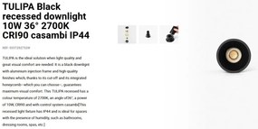 Spot LED incastrabil TULIPA Black recessed downlight 10W 36° 2700K CRI90 casambi IP44