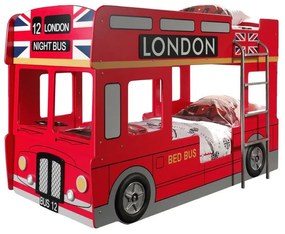 Pat Suprapus Autobuz Londonez, 90x200 cm, Roșu (MDF), cu Lumini LED – Auto – Vipack