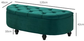 HOMCOM Pouf de Depozitare cu Capac 2 în 1 - Pouf Tapitat în Formă de Semicerc - Picioare Lemn hevea Negru acoperire Catifea verde | Aosom Romania