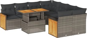 vidaXL Set canapele grădină cu perne 9 piese gri poliratan/lemn acacia