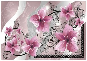 Fototapet 3D, Flori violete cu ornamente negre Art.05035