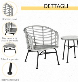 Outsunny Set Mobilier Exterior 3 Piese din Ratan PE, Salon Grădină cu Masă și Scaune, Ideal pentru Terasă și Bistrò, Gri | Aosom Romania