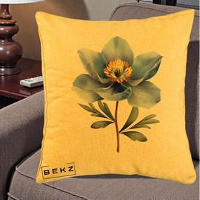 Perna Decorativa Anemona Albastra Botanica, 40x40 cm, Galben, Husa Detasabila, Perna Inclusa, BEKZ®