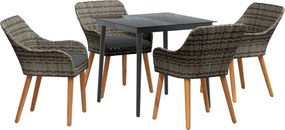 vidaXL Set de masă pentru grădină cu pernă 5 pcs Gri poliratan