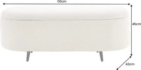 Bancheta alba cu spatiu de depozitare, Tesatura Boucle, VOQUE 110cm