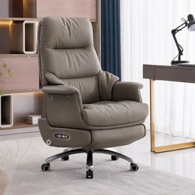 Royal Executive AeroComfort P189 – Scaun Executiv Premium din Piele Naturală, Reclinabil Electric, Încălzire, Ventilație și Masaj Airbag, Suport pentru Picioare, 150 kg, Kaki