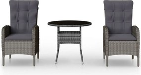vidaXL Set bistro de grădină, 3 piese, gri, poliratan